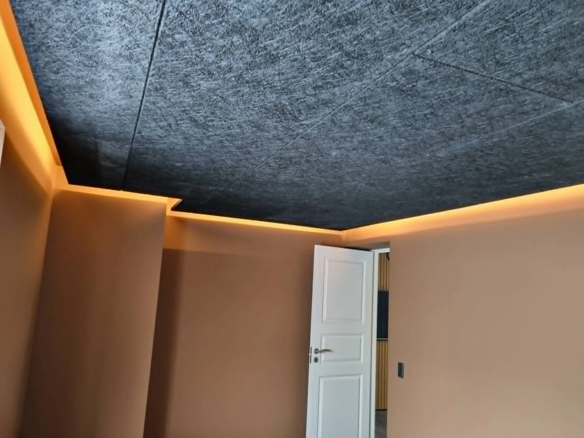 Nedsænket sort Troldtekt-loft med skjult LED-belysning